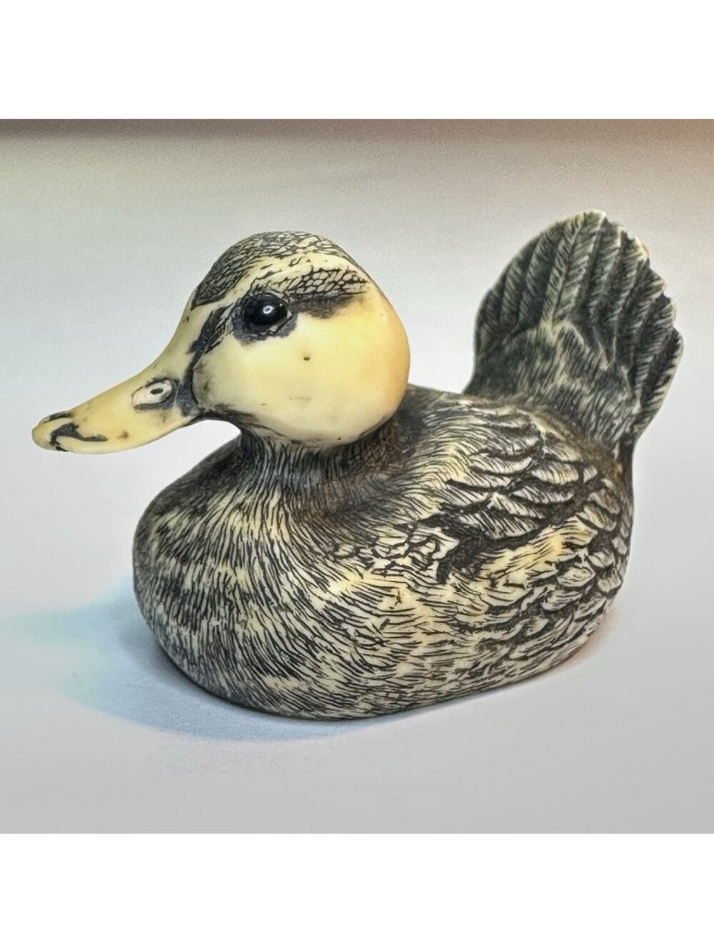 Artek Faux Scrimshaw Duck Figurine North American Waterfowl 1986 D Blanchard 2”
